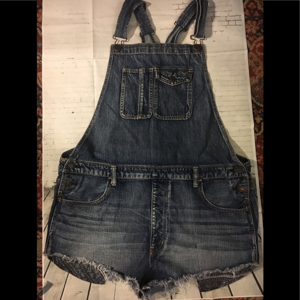 American Eagle Distressed Cut Off Short Overalls
